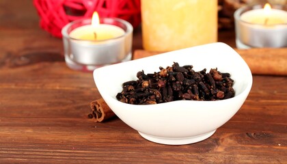 Aromatic spices on a wooden table