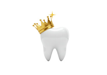 Isolated Healthy White Tooth with Golden Crown, Symbolizing Dental Health and Royalty