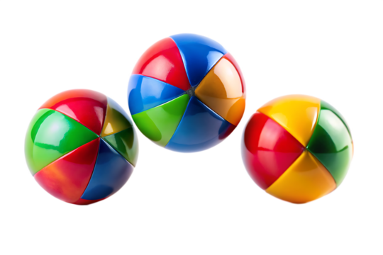 Three colorful segmented balls arranged on a background Keywords: colorful balls, segmented isolated on a transparent background