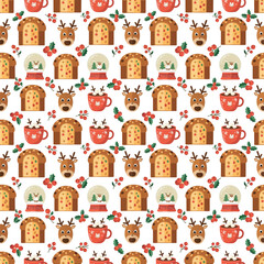 panettone christmas seamless pattern with food icons - panettone illustration vector