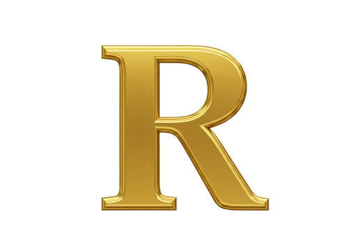 Isolated Golden Capital Letter R, Representing Royalty and Riches