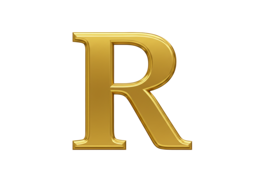 Isolated Golden Capital Letter R, Representing Royalty and Riches