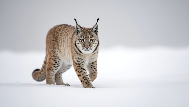 Snow nature. Lynx face walk. Winter wildlife in Europe. Lynx in the snow, snowy forest in February. Wildlife scene from nature, Slovakia. Winter wildlife in Europe.