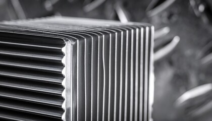 Close-up of a metallic block with corrugated sides