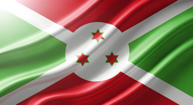 The national flag of Burundi with red stars on a white circle.