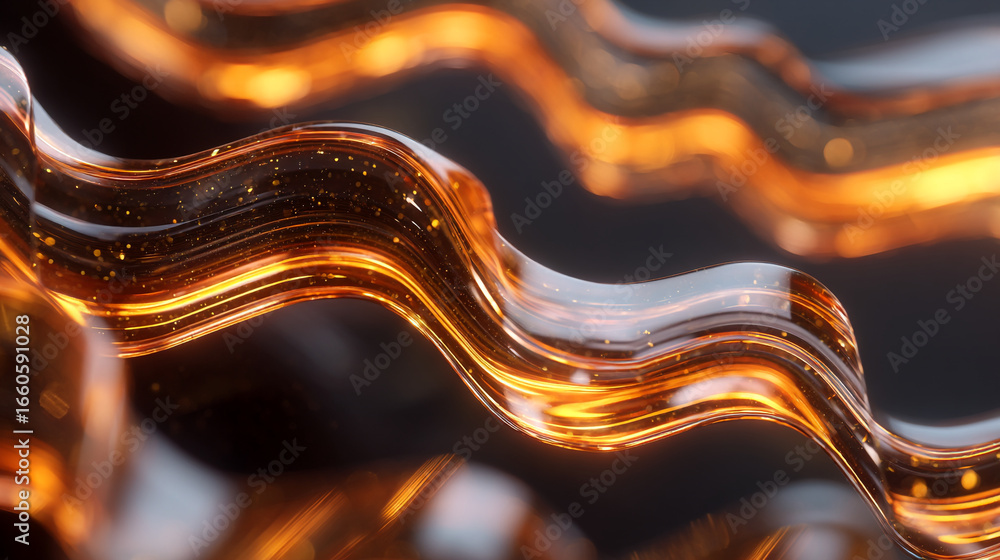 Aufkleber abstract wavy lines with orange glow and sparkling particles on a dark background design element