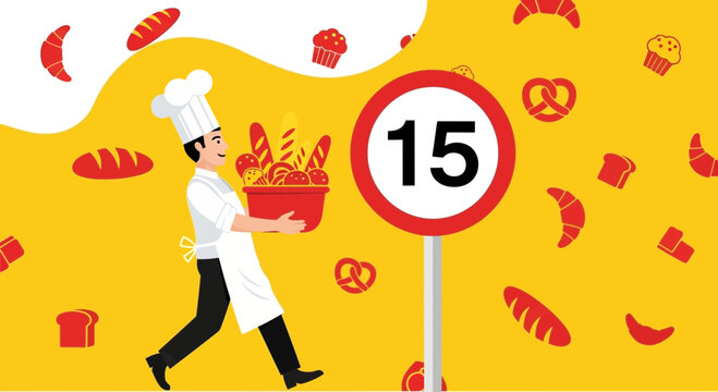 Fresh Bakery Delivery With Fifteen Percent Discount Offer Advertising Concept