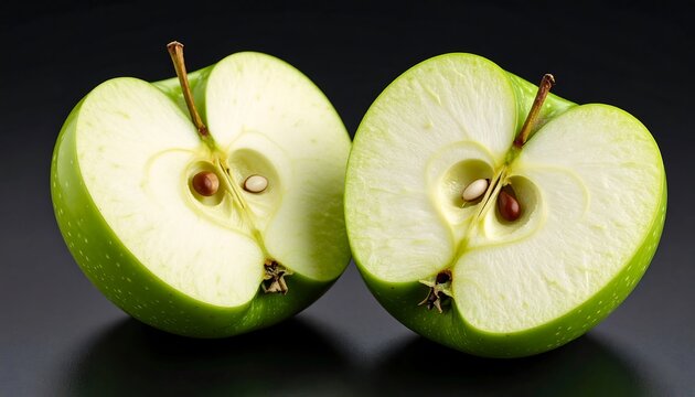 Two halves of a green apple