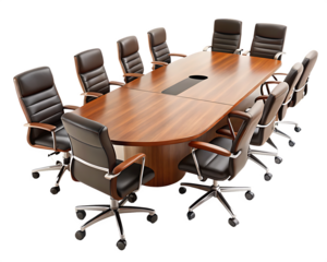 Empty Conference Room with Oval Table and Leather Chairs meeting room boardroom isolated on a transparent background