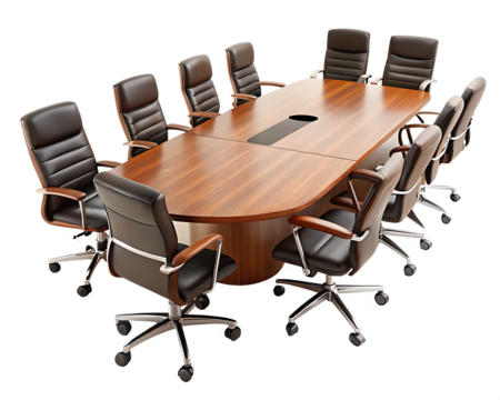 Empty Conference Room with Oval Table and Leather Chairs meeting room boardroom isolated on a transparent background