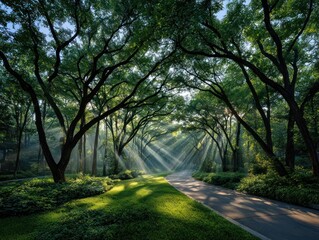 Obraz premium Sunlight streams through trees