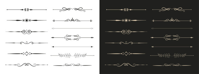 Collection of elegant vintage ornamental dividers and flourishes in black and white for decorative design elements