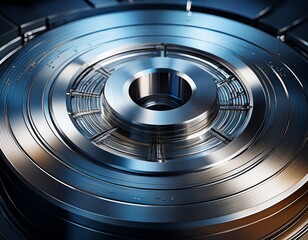 metallic disc a close up of a sleek shiny metallic disc perfect for showcasing design and texture radiating a modern and industrial aesthetic