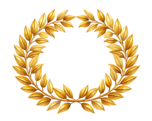 Golden Laurel Wreath with Transparent Background leaves foliage isolated on a transparent background