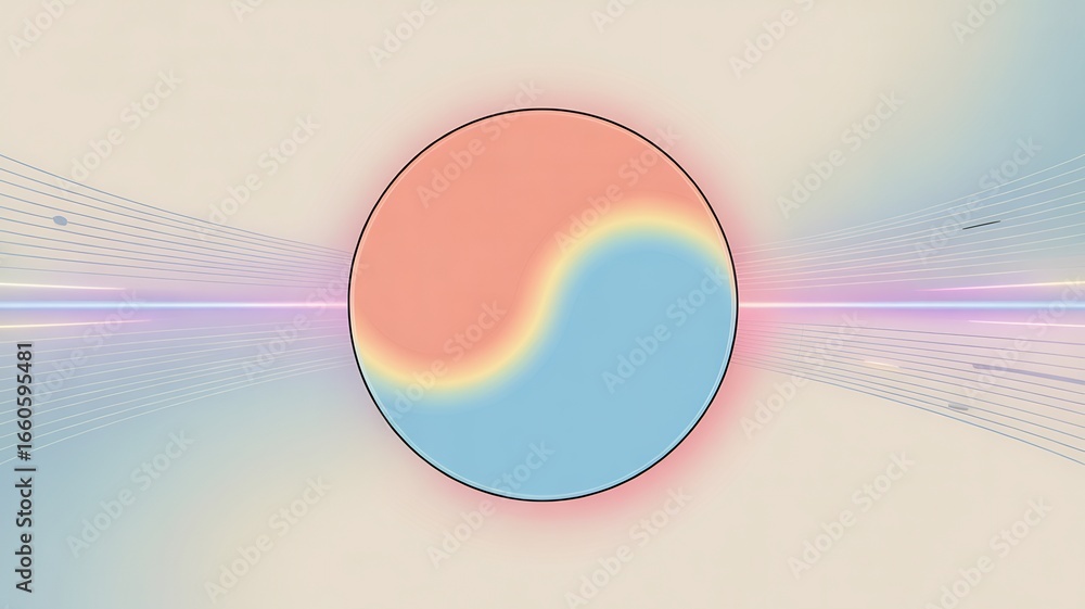 Aufkleber abstract oval shape with red and blue gradient against a blurred background with light streaks