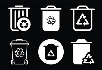 Recycling Bin Icons Collection Illustrating Environmentally Conscious Waste Management and Sustainable Disposal Practices