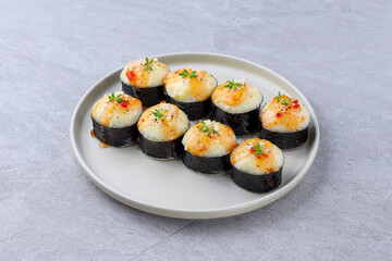 Baked Sushi Rolls with Cheese, Seaweed, and Sweet Chili Sauce