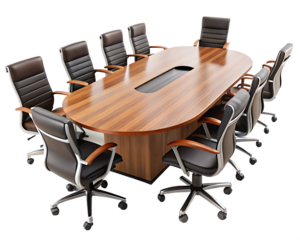 Modern Boardroom Setup with Oval Table and Leather Seating conference table executive chairs isolated on a transparent background
