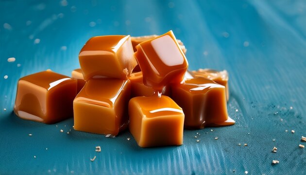sweet caramel temptation captivating image of golden caramel cubes radiating a delectable allure ideal for culinary projects and food related visuals