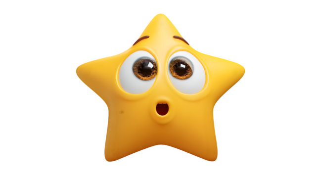 Starry eye emoji looking up isolated on white background