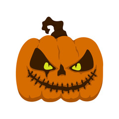 Halloween pumpkin icon. Colored drawing. Front view. Vector simple flat graphic hand drawn illustration. Isolated object on white background. Isolate.
