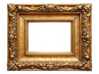 Ornate Gold Picture Frame with White Center on Distorted Background antique vintage isolated on a transparent background