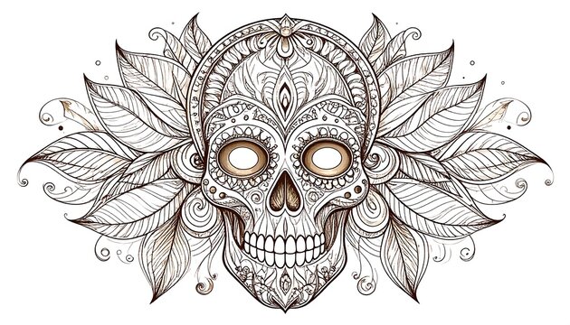 Ornate skull design with floral accents - Powered by Adobe