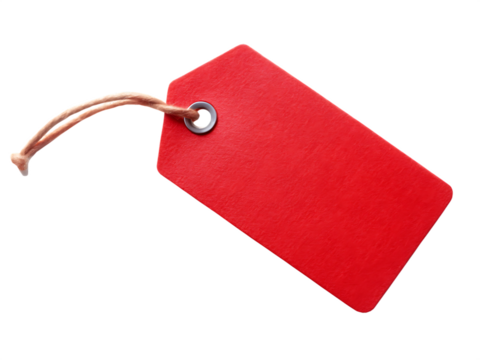 Red Paper Price Tag with Twine on Background label isolated on a transparent background - Powered by Adobe