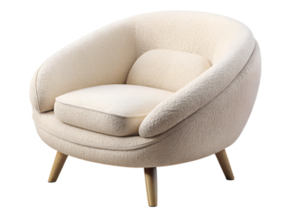3d illustration of a comfortable and stylish fluffy textured armchair with wooden legs, isolated on a transparent background, perfect for modern interior design