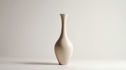Elegant Tall Beige Ceramic Vase On White Background Minimalist Home Decor Studio Photography