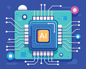 Futuristic AI Chip Technology with Circuit Board Design Illustration