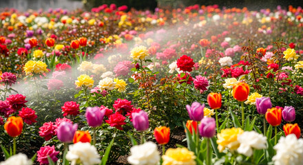 Fototapeta premium red and yellow tulips in the garden