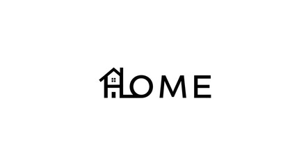 Obraz premium Creative black wordmark logo for HOME where the letter H is cleverly designed as a minimalist house icon.