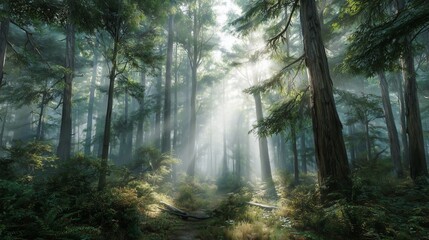 Fototapeta premium Mystischer Wald im Morgennebel