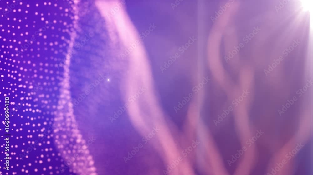 Poster soft-focus violet background with glowing particles forming undulating waveforms