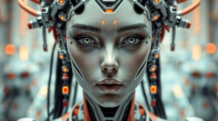 architectural style close up of ai goddess with pixelated form and cybernetic details for futuristic and technology projects