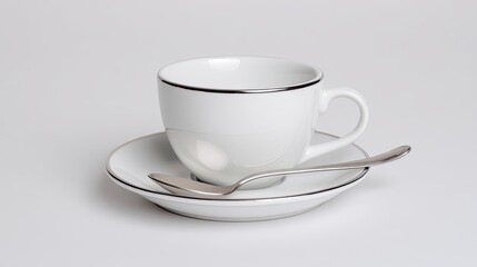 Elegant White Porcelain Teacup And Saucer Set On A White Background Studio Product Photography Clean Minimalist Design Simple Classic Tableware