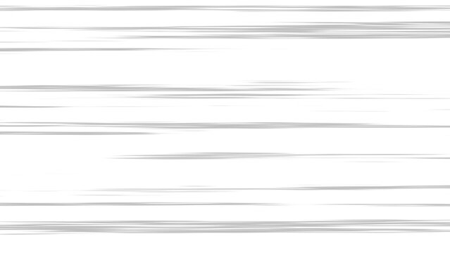 Set of horizontal white manga-style speed lines and action effects. Abstract comic book motion blur overlays for dynamic scenes on a transparent background. Graphic element for visual impact.