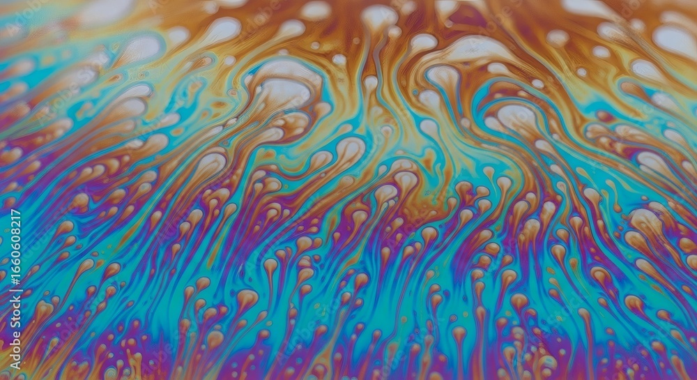Aufkleber vibrant macro swirls of iridescent soap bubble film with colorful patterns and droplets abstract sci