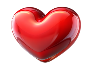 3d illustration of a glossy, vibrant red heart symbol isolated on a transparent background, representing love, romance, and affection