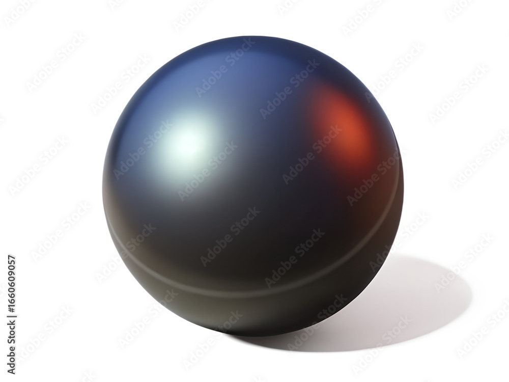 Poster 3d illustration of a dark metallic sphere with blue and red reflections isolated on a transparent ba