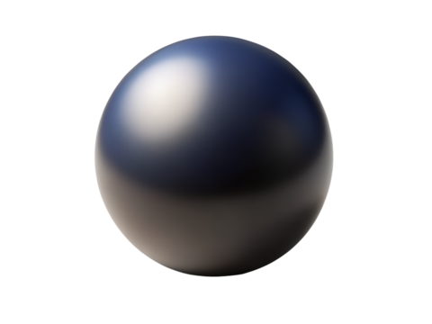 3d illustration of a dark blue metallic sphere isolated on a transparent background, showcasing a smooth, glossy surface with subtle reflections and highlights