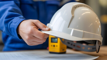 Fototapeta premium Workplace Safety – Construction Hard Hat Protection and Industrial Security Concept