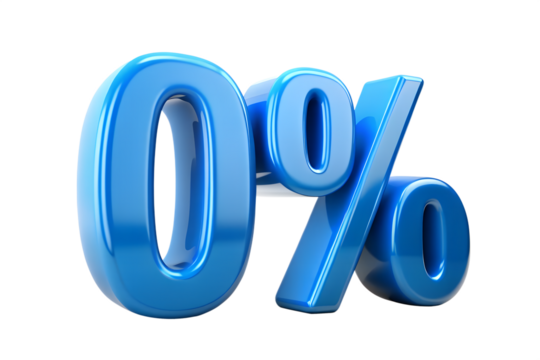 Illustration of zero percent isolated on transparent background, a financial concept