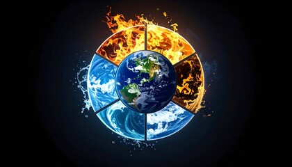 Earth surrounded by fire, water, and air