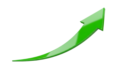 A glossy green arrow curving upwards representing growth and positive direction