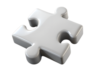 3d illustration of a single, white jigsaw puzzle piece isolated on a transparent background, representing a concept of problemsolving and connection