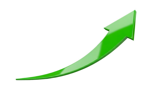 A glossy green arrow curving upwards representing growth and positive direction