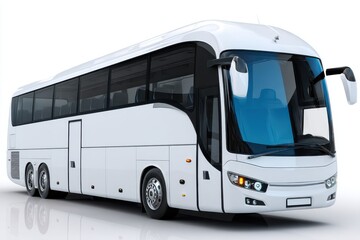 Modern white charter bus parked in an urban setting on a sunny day ready for the next adventure