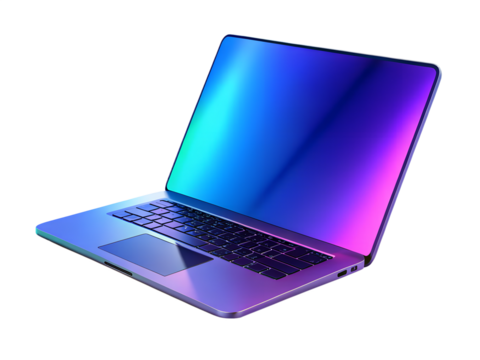 3d illustration of laptop computer with colorful screen isolated on transparent background